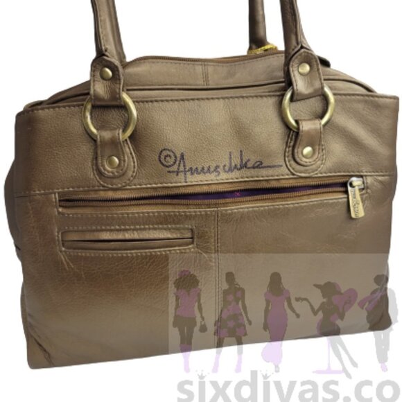 Anuschka Leather Handbag Bronze Gold Handpainted Triple Compartment Handbag - Picture 4 of 16